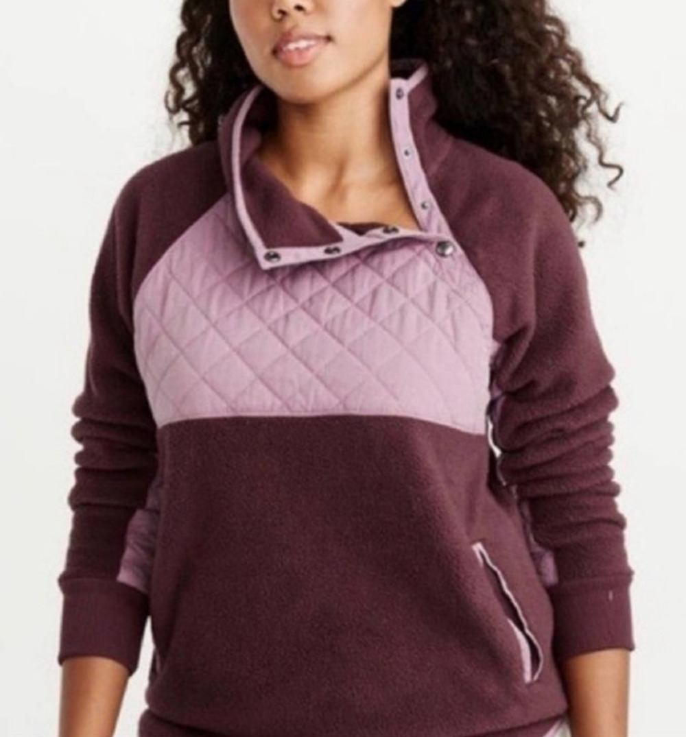 Abercrombie & Fitch Women Large Maroon/ Pink Fleece Quilted Accents Jacket